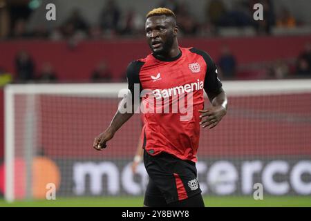 Fussball, UEFA Champions League 2024/2025, Bayer 04 Leverkusen - AC Mailand 01.10.2024 BayArena Leverkusen, Victor Boniface , Bayer 04 Leverkusen, Aktion, Einzelbild, Fotocopyright Gladys Chai von der Laage Banque D'Images