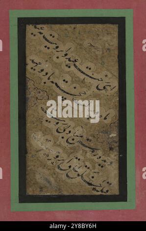 ID (jour de fête ) prière, XVIIIe siècle (?), calligraphie, arabe, calligraphie, persan, manuscrits, persan, Washington (D.C.), Inde, calligraphie arabe, manuscrits islamiques enluminés, calligraphie islamique, manuscrits islamiques, Nasta'liq, Persian Nowruz Poem, ou quatrain (ruba'i), écrit en écriture Nasta'liq., Ay rukhat 'ID u abruyat mah-i 'ID / mah u salat khujasta Bad u sa'ID / Dida rushan mabad bi-ruyat / Qibla-yi khalq taq-i abruyat, dimensions de la surface écrite : 9,2 (w) x 16,9 (h) cm, voir par exemple, 19.1-19.1-713-49-1-1-713.4-1-48.4-713-.4-1 Banque D'Images