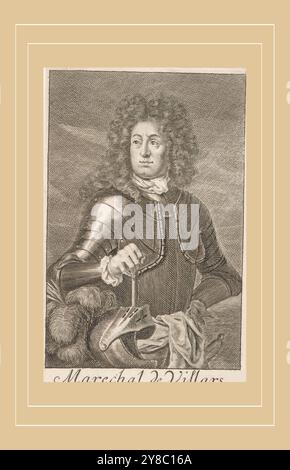 Portrait de Claude Louis Hector de Villars, estampe, imprimeur : Martin Bernigeroth, Leipzig, 1704, papier, gravure, hauteur, 146 mm × largeur, 90 mm Banque D'Images