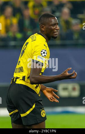 Ligue des champions (24/25), Spieltag 2 : Borussia Dortmund - Celtic Glasgow, signal Iduna Park, Serhou Guirassy (Borussia Dortmund) / DFB / DFL RÈGLEMENTATIONS INTERDISENT TOUTE UTILISATION DE PHOTOGRAPHIES COMME SÉQUENCES D'IMAGES ET/OU QUASI-VIDÉO. Banque D'Images