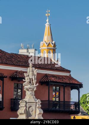 Belle vue aérienne de la ville de Carthagène dans la ville coloniale fortifiée et le monument de la tour de l'horloge Banque D'Images