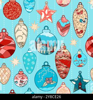 Motif de Noël sans couture dessiné à la main avec boules en filigrane Illustration de Vecteur