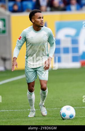 GER, Sinsheim, 1. Bundesliga, football, TSG Hoffenheim - SV Werder Brême, PreZero Arena, 29 septembre 2024, match de championnat, 5e journée, hommes, saison 2024/25 Felix Agu (SV Werder Brême, 27) crédit : HMB Media/Heiko Becker/Alamy Archival Banque D'Images