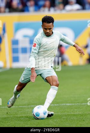 GER, Sinsheim, 1. Bundesliga, football, TSG Hoffenheim - SV Werder Brême, PreZero Arena, 29 septembre 2024, match de championnat, 5e journée, hommes, saison 2024/25 Felix Agu (SV Werder Brême, 27) crédit : HMB Media/Heiko Becker/Alamy Archival Banque D'Images