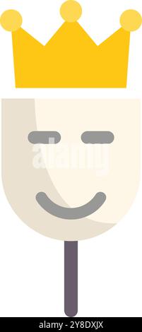 Masque blanc avec une expression heureuse portant une couronne dorée, représentant les concepts de bonheur et de royauté Illustration de Vecteur