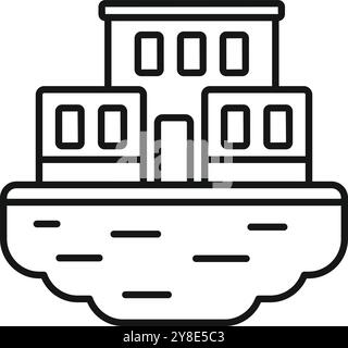 Niveau d'inondation montrant les bâtiments immergés dans l'eau icône, style de contour Illustration de Vecteur