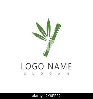 Logo Bamboo avec modèle d'icône de vecteur de feuille vert Illustration de Vecteur