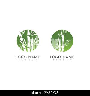 Bambou avec modèle vectoriel d'ilustration de logo de feuille verte Illustration de Vecteur