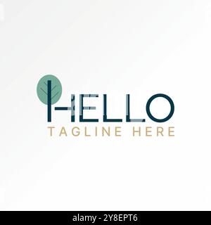 Logo design concept graphique créatif abstrait premium vecteur stock texte mot Hello tree tronc tige feuille feuilles. Marquage de typographie monogramme associé Illustration de Vecteur