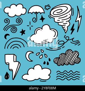 Weather Doodle Vector Set illustration avec le style d'art au trait dessiné à la main Illustration de Vecteur