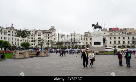 View of the Plaza San Martín, one of the most representative public spaces of the city of Lima, Peru. Stock Photo