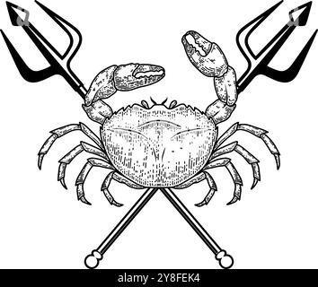 Crabe et deux tridents croisés. Élément de design pour emblème, signe, badge, affiche. Illustration vectorielle Illustration de Vecteur