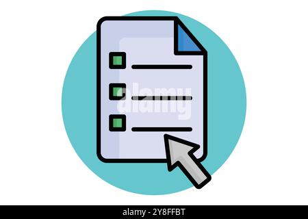 Icône de contour coloré de l'examen. papier avec pointeur. icône associée au cours en ligne. illustration vectorielle des éléments éducatifs Illustration de Vecteur