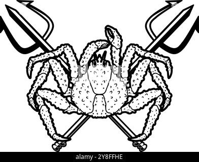 Crabe et deux tridents croisés. Élément de design pour emblème, signe, badge, affiche. Illustration vectorielle Illustration de Vecteur