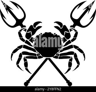 Crabe et deux tridents croisés. Élément de design pour emblème, signe, badge, affiche. Illustration vectorielle Illustration de Vecteur