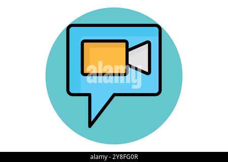 Icône de contour coloré d'appel vidéo. caméra vidéo avec chat. icône associée au cours en ligne. illustration vectorielle des éléments éducatifs Illustration de Vecteur
