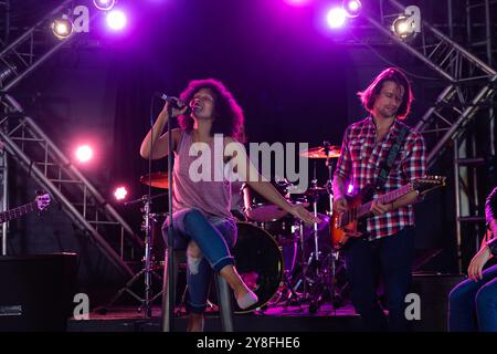 Chanteur et musiciens en concert Banque D'Images