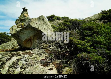 Le tombeau des géants de Monte S’Ajacciu parmi les rochers de granit. Arzachena, Sardaigne, Italie Banque D'Images