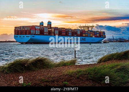 Madrid Maersk est un transporteur de conteneurs ultralarge de classe Triple E exploité par la compagnie maritime danoise Maersk Line. Banque D'Images