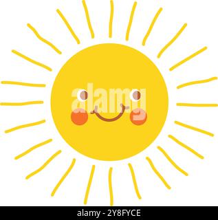 Soleil drôle avec icône de visage dans un style plat. Illustration vectorielle emoji soleil d'été sur fond isolé. Concept d'entreprise de signe de soleil souriant. Illustration de Vecteur