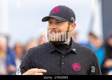 Alfred Dunhill Links Championships 2024. L'ancien parcours. St Andrews. Fife, Royaume-Uni. 03 Oct, 2024. Jour 3 le golfeur Tyrell Hatton arrive au premier tee (crédit photo : David Mollison/Alamy Live News Banque D'Images