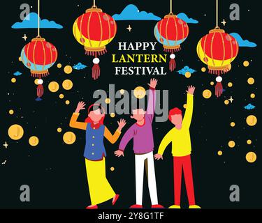 Fête des lanternes. Joyeux festival de Quantico. Traduction : fond de festival de lanterne heureux. Conception d'illustration vectorielle pour affiche, flyer, e Illustration de Vecteur