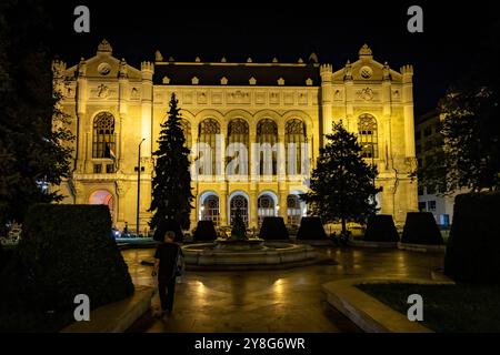 Vues de Vigado concert Hall la nuit, Budapest, Hongrie, Europe. Banque D'Images