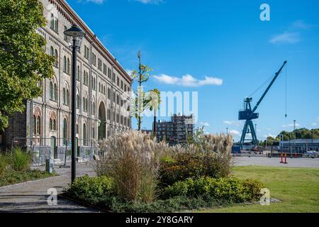 La zone industrielle dans le port intérieur de Norrköping est en cours de réaménagement dans un environnement avec un mélange de logements modernes. Banque D'Images