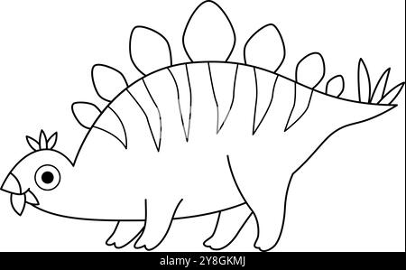 Icône de stégosaurus noir et blanc vecteur. Illustration de ligne de dinosaure mignon pour les enfants. Clipart drôle de Dino ou coloriage isolé sur fond blanc. C Illustration de Vecteur