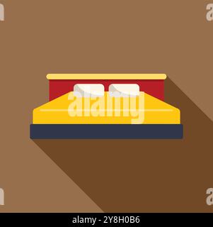 Lit double jaune avec deux oreillers jetant une longue ombre sur un fond marron Illustration de Vecteur