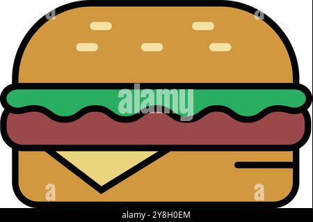 Symbole Cheeseburger Flat. Un hamburger stylisé avec icône de fromage entièrement coloré. isolé. Symbole de restauration rapide. Illustration de Vecteur