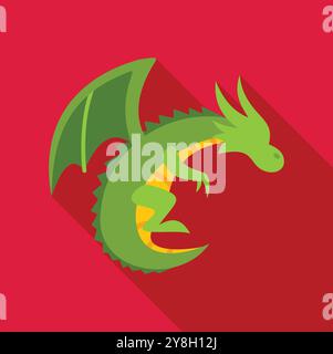 Dragon de dessin animé vert déployant ses ailes, un élément de design pour les contes de fées, les jeux et les livres pour enfants Illustration de Vecteur