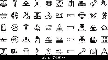 Icônes de métallurgie Collection d'icônes vectorielles de haute qualité avec trait modifiable. Idéal pour les projets professionnels et créatifs. Illustration de Vecteur