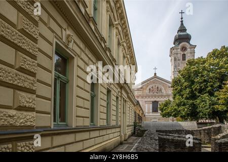 Église Sainte-Croix. Murs historiques dans la lumière du matin à Nin, Zadar, Dalmatie, Croatie, mer Adriatique Banque D'Images