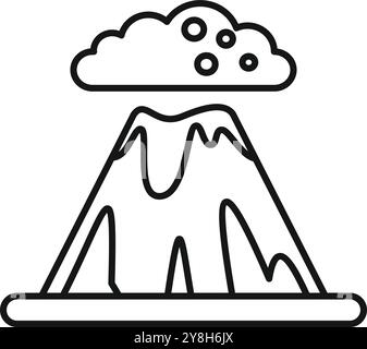 Dessin simple en noir et blanc d'un volcan en éruption avec un nuage de cendres Illustration de Vecteur