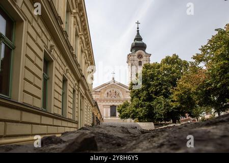 Église Sainte-Croix. Murs historiques dans la lumière du matin à Nin, Zadar, Dalmatie, Croatie, mer Adriatique Banque D'Images