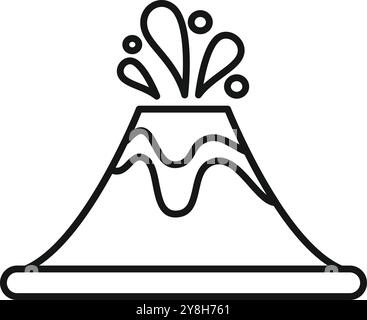 Simple dessin au trait d'un volcan en éruption, avec de la lave coulant le long de ses côtés Illustration de Vecteur