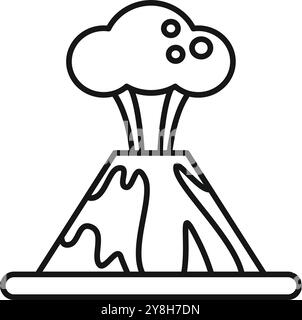 Simple dessin au trait d'un volcan en éruption avec un nuage de cendres Illustration de Vecteur