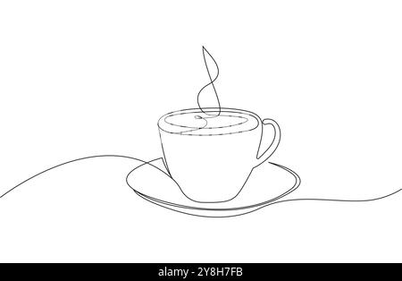 dessin au trait continu d'une tasse de café, mettant en valeur un design minimaliste et élégant. Le rendu simple mais artistique capture l'essence d'un café Illustration de Vecteur