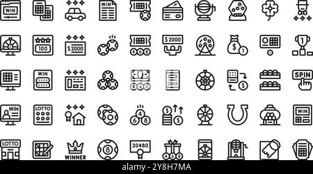Icônes de loterie Collection d'icônes vectorielles de haute qualité avec Stroke modifiable. Idéal pour les projets professionnels et créatifs. Illustration de Vecteur
