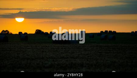 Coucher de soleil sur les collines de la péninsule de Sinis, Oristano, Sardaigne, Italie Banque D'Images