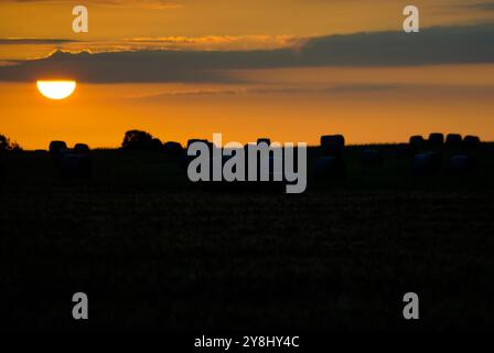 Coucher de soleil sur les collines de la péninsule de Sinis, Oristano, Sardaigne, Italie Banque D'Images