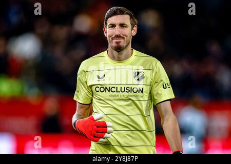 UTRECHT, 05-10-2024, Stadium Galgenwaard, football néerlandais, Eredivisie, saison 2024/2025, pendant le match FC Utrecht - RKC Waalwijk, le gardien de but FC Utrecht Vasilis Barkas crédit : Pro Shots/Alamy Live News Banque D'Images