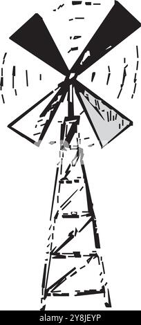 illustration d'icône de silhouette de dessin animé de moulin à vent isolé Illustration de Vecteur