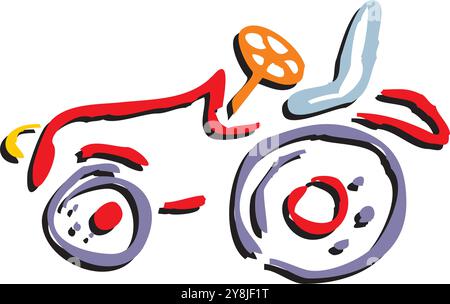 Une main dessinée d'un tracteur agricole isolé sur blanc. Machines agricoles lourdes pour le travail dans les champs. Vue latérale d'un tracteur moderne Illustration de Vecteur