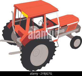 Une main dessinée d'un tracteur agricole isolé sur blanc. Machines agricoles lourdes pour le travail dans les champs. Vue latérale d'un tracteur moderne Illustration de Vecteur