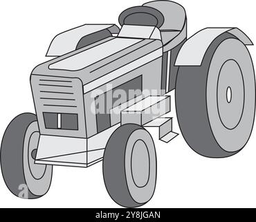 Une main dessinée d'un tracteur agricole isolé sur blanc. Machines agricoles lourdes pour le travail dans les champs. Vue latérale d'un tracteur moderne Illustration de Vecteur