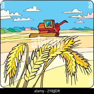 Fond de production de pain avec vecteur isométrique de symboles de champs de blé Illustration de Vecteur