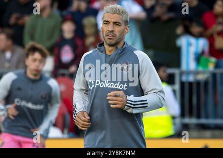 Toronto, Ontario, Canada. 5 octobre 2024. Luis Suarez #9 en action lors du match en MLS entre Toronto FC et Inter Miami CF au BMO Field à Toronto. Le match s'est terminé 0-1 pour Inter Miami CF. (Crédit image : © Angel Marchini/ZUMA Press Wire) USAGE ÉDITORIAL SEULEMENT! Non destiné à UN USAGE commercial ! Crédit : ZUMA Press, Inc/Alamy Live News Banque D'Images