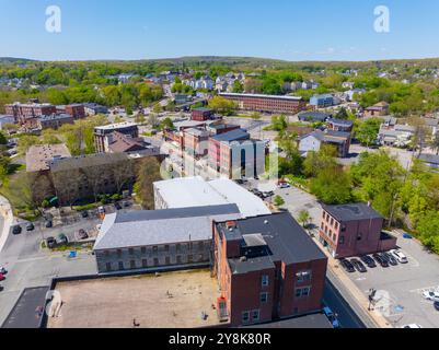 Woonsocket main Street quartier historique vue aérienne dans le centre-ville de Woonsocket, Rhode Island RI, Etats-Unis. Banque D'Images